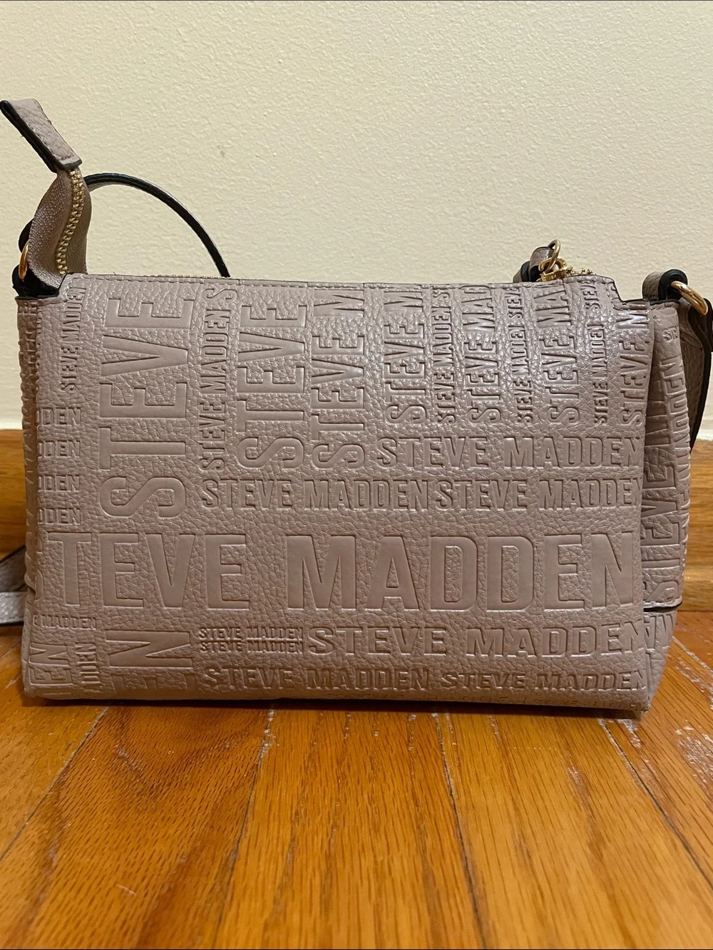 Steve Madden embossed logo crossbody bag beige long adjustable strap